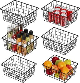 img 4 attached to 🧺 Durable and Versatile Wire Baskets for Kitchen & Pantry Organization - Cambond 6 Pack Black Small Metal Storage Bins for Cabinets, Countertop & Closets