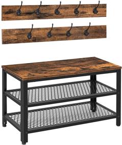 img 4 attached to 👞 Industrial Shoe Bench with Coat Hooks: HOOBRO Coat Rack Shoe Bench Set - Sturdy Steel Frame, Rustic Brown & Black Design