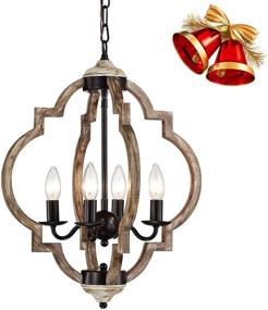 img 2 attached to 🪵 Handmade Wood Modern Farmhouse Oak Finish Chandelier with 4 Lights - Pendant Light Fixtures for Ceiling Hanging