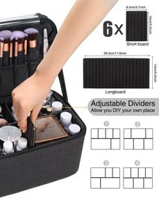 img 3 attached to 👜 Relavel Travel Makeup Bag - Large Cosmetic Case Organizers with Makeup Brush Holder | Keep Cosmetics Upright | Suitable for Taller Liquids | Portable with Adjustable Strap | Waterproof Fabric and Lining | Color: Black