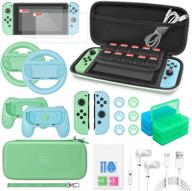 🎮 switch animal crossing 26-in-1 accessories bundle: carrying case, screen protector, hand grips, steering wheels, joycon silicone case, game card case, type-c cable, thumb caps logo