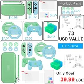 img 3 attached to 🎮 Switch Animal Crossing 26-in-1 Accessories Bundle: Carrying Case, Screen Protector, Hand Grips, Steering Wheels, Joycon Silicone Case, Game Card Case, Type-C Cable, Thumb Caps