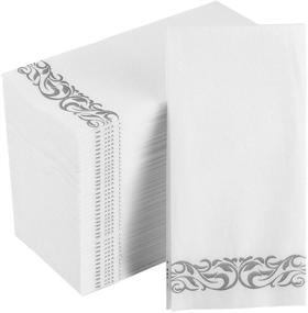 img 4 attached to 100-Pack Disposable Bathroom Napkins - Single-Use Guest Towels, Soft & 🧻 Absorbent Linen-Feel Paper Hand Towels for Kitchen, Parties, Weddings, Dinners, Events - Silver
