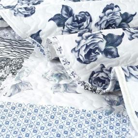 img 3 attached to 🌸 Stunning Blue and White Floral Patchwork Design - Legacy Decor 3 PCS Quilt Bedspread Coverlet for Full Size - Premium Microfiber Material