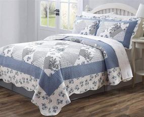 img 4 attached to 🌸 Stunning Blue and White Floral Patchwork Design - Legacy Decor 3 PCS Quilt Bedspread Coverlet for Full Size - Premium Microfiber Material