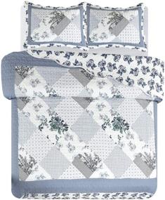 img 1 attached to 🌸 Stunning Blue and White Floral Patchwork Design - Legacy Decor 3 PCS Quilt Bedspread Coverlet for Full Size - Premium Microfiber Material