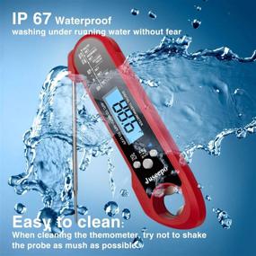 img 1 attached to 🔥 Juseepo Waterproof Instant Read Meat Thermometer - 2s Ultra Fast Cooking Thermometer with Backlight & Calibration. Ideal Kitchen Food Thermometer for Cooking, Outdoor Grill and BBQ (Red)