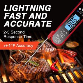 img 3 attached to 🔥 Juseepo Waterproof Instant Read Meat Thermometer - 2s Ultra Fast Cooking Thermometer with Backlight & Calibration. Ideal Kitchen Food Thermometer for Cooking, Outdoor Grill and BBQ (Red)