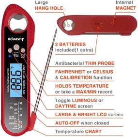 img 2 attached to 🔥 Juseepo Waterproof Instant Read Meat Thermometer - 2s Ultra Fast Cooking Thermometer with Backlight & Calibration. Ideal Kitchen Food Thermometer for Cooking, Outdoor Grill and BBQ (Red)