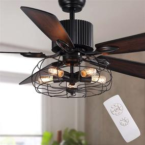 img 4 attached to 🌙 Moooni 48" Industrial Chandelier Ceiling Fan - Vintage Fandelier with Lights and Remote Control, Reversible Blades for Farmhouse Bedroom and Dining Room in Black