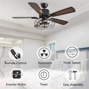 img 3 attached to 🌙 Moooni 48" Industrial Chandelier Ceiling Fan - Vintage Fandelier with Lights and Remote Control, Reversible Blades for Farmhouse Bedroom and Dining Room in Black