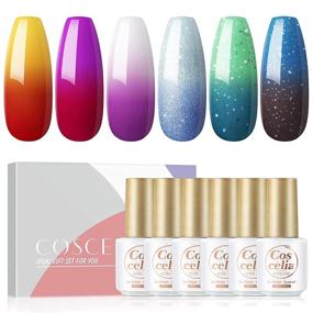 img 4 attached to 💅 6Pcs Color Changing Gel Nail Polish Set | Mood Gel Polish Kit for Fall/Winter | Glitter Red Yellow Blue Green | Long Lasting Gel Nails | Perfect Gift Set for Nails