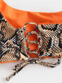 img 1 attached to 🐍 ZAFUL Snakeskin One Shoulder Reversible Bikini with Padded Lace Up - Trendy 2 Piece Swimwear for Women