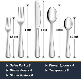 img 3 attached to Premium 45-Piece Silverware Set - High-Quality Stainless Steel Flatware Cutlery for Home and Restaurant, Service for 8 with Serving Utensils - Mirror Finish, Dishwasher Safe