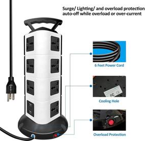 img 1 attached to Антнн 6-футовая вытяжка с защитой от скачков напряжения | 2500 Вт электрическая зарядная станция с ручкой 🔌 | 15 широко расположенных розеток и 2 USB-порта | Домашняя рабочая станция питания (4 слоя, черный)