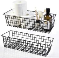 🧺 farmhouse metal wire rustic toilet paper basket, set of 2 wire storage baskets, food organizer bins with handles for kitchen cabinets, pantry, closets, bedrooms, bathrooms, office, garage - black логотип