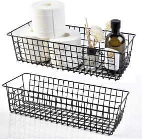 img 4 attached to 🧺 Farmhouse Metal Wire Rustic Toilet Paper Basket, Set of 2 Wire Storage Baskets, Food Organizer Bins with Handles for Kitchen Cabinets, Pantry, Closets, Bedrooms, Bathrooms, Office, Garage - Black