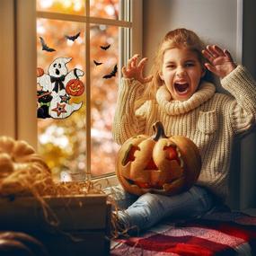 img 3 attached to 🎃 Декоративные наклейки на окно для Хэллоуина - 8 штук надгробные памятники, дом с привидениями, тыквы, призраки, летучие мыши, черепа, кошки, ведьмы, совы - идеальные аксессуары для Хэллоуинской вечеринки детей.