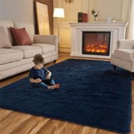 🔵 navy blue shaggy area rug - 5 x 7 feet - soft fluffy carpet for bedroom living room logo