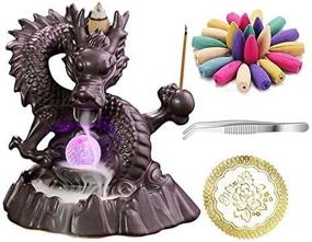 img 1 attached to OMME Dragon Backflow Incense Burner Holder, Antique Ceramic Aromatherapy Ornament for Home Décor, Yoga, with 20 Upgraded Incense Cones (LED Dragon)