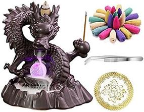 img 3 attached to OMME Dragon Backflow Incense Burner Holder, Antique Ceramic Aromatherapy Ornament for Home Décor, Yoga, with 20 Upgraded Incense Cones (LED Dragon)