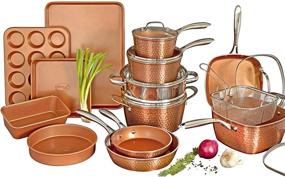 img 4 attached to 🍳 Discover the Ultimate Gotham Steel Hammered Copper Cookware & Bakeware Set - 20 Pieces with Nonstick Copper Coating: Skillets, Stock Pots, Fry Basket, Cookie Sheet and Baking Pans Included!