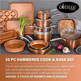 img 3 attached to 🍳 Discover the Ultimate Gotham Steel Hammered Copper Cookware & Bakeware Set - 20 Pieces with Nonstick Copper Coating: Skillets, Stock Pots, Fry Basket, Cookie Sheet and Baking Pans Included!