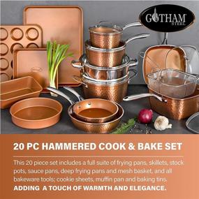 img 3 attached to 🍳 Откройте для себя идеальный набор посуды и выпечки Gotham Steel Hammered Copper - 20 предметов с покрытием из немасляной меди: сковородки, кастрюли, корзина для жарки, противень и формы для выпечки включены!