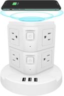 💡 btu power strip tower, surge protector wireless charging station with 3 usb ports, 13a 8 outlet and 6.5ft extension cord desktop charging tower for smartphone tablet, home office - white logo