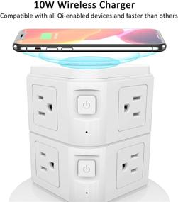 img 3 attached to 💡 BTU Power Strip Tower, Surge Protector Wireless Charging Station with 3 USB Ports, 13A 8 Outlet and 6.5ft Extension Cord Desktop Charging Tower for Smartphone Tablet, Home Office - White