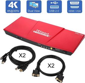 img 3 attached to 🔴 TESmart 2 Портовый KVM-переключатель с двумя портами HDMI и двумя портами VGA - Улучшенный KVM-переключатель 4K@60Hz HDMI со звуковым входом и выходом, а также бонусом в виде кабелей KVM и VGA (красный)