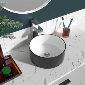 img 1 attached to 🚽 Sarlai 15.7"x15.7" Round Vessel Sink - Modern Above Counter Black and White Ceramic Art Basin for Stylish Bathrooms