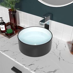 img 2 attached to 🚽 Sarlai 15.7"x15.7" Round Vessel Sink - Modern Above Counter Black and White Ceramic Art Basin for Stylish Bathrooms