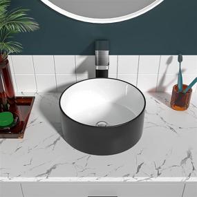 img 3 attached to 🚽 Sarlai 15.7"x15.7" Round Vessel Sink - Modern Above Counter Black and White Ceramic Art Basin for Stylish Bathrooms