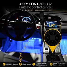 img 2 attached to 🚗 Shinight Interior Car Lights: Upgraded 4 Wired Buttons LED Strip Lights with RF Remote, Sync to Music - 4pcs 48LEDs RGB Lighting Kit, DC 12V