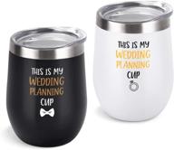 🍷 this is my wedding planning glass wine tumbler set: the perfect wedding engagement gift for newlywed couples, bride, groom, anniversary, bridal shower - 12 oz stainless steel wine tumbler in elegant black and white logo