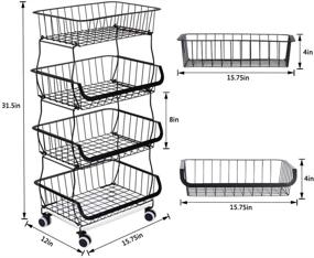 img 1 attached to 🗄️ Buruis 4 Tier Stackable Storage Baskets: Metal Wire Fruit Vegetable Organizer with Casters, Adjustable Feet - for Kitchen, Pantry, Bathroom (Black)