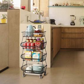 img 3 attached to 🗄️ Buruis 4 Tier Stackable Storage Baskets: Metal Wire Fruit Vegetable Organizer with Casters, Adjustable Feet - for Kitchen, Pantry, Bathroom (Black)