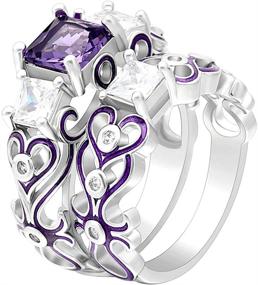 img 4 attached to Cherri Purple Princess Cut Engagement Wedding Band Bridal Set by Ginger Lyne Collection - Enhanced SEO