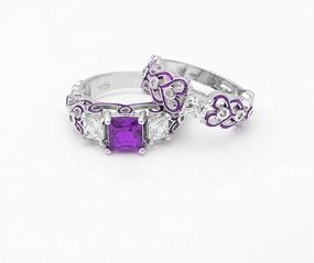 img 2 attached to Cherri Purple Princess Cut Engagement Wedding Band Bridal Set by Ginger Lyne Collection - Enhanced SEO