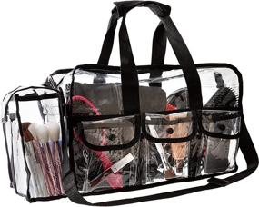 img 4 attached to 💄 PVC Toiletry Bag with Premium Clear Makeup Organizer | Transparent Cosmetic Bag for Women | Sturdy Zipper | 4 External Pockets | Adjustable Strap | 17" x 9" x 10