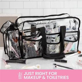 img 2 attached to 💄 PVC Toiletry Bag with Premium Clear Makeup Organizer | Transparent Cosmetic Bag for Women | Sturdy Zipper | 4 External Pockets | Adjustable Strap | 17" x 9" x 10