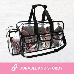 img 1 attached to 💄 PVC Toiletry Bag with Premium Clear Makeup Organizer | Transparent Cosmetic Bag for Women | Sturdy Zipper | 4 External Pockets | Adjustable Strap | 17" x 9" x 10