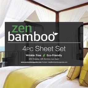 img 1 attached to Zen Bamboo 1800 Series Luxury Bed Sheets - Eco-Friendly, Wrinkle Resistant Rayon Derived 🌿 from Bamboo - 4-Piece Queen - White: The Perfect Blend of Comfort and Sustainability