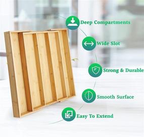 img 1 attached to 🎋 Bamboo Expandable Drawer Organizer for Utensils - Adjustable Cutlery Tray Divider - Wood Organizer for Silverware, Flatware, Knives in Kitchen, Bedroom, Living Room by OMISSA