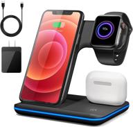 3-in-1 wireless charger: fast charging station for apple watch se/6/5/4/3/2, airpods, iphone 12/se/11 pro/x/xr/xs/8 plus with qi-certified phones (includes qc3.0 adapter) logo