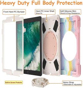 img 3 attached to 🌈 Rainbow Pink iPad 9.7 6th/5th Gen 2018/2017 / Air 2 / Pro 9.7 Case - Shockproof Cover with 360° Rotating Handle-Kickstand, Screen Protector, Shoulder Strap & Pencil Holder by KENOBEE