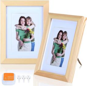 img 4 attached to Enhance Your Memories with Elegant 5x7 Wood Picture Frames - Tabletop Display & Wall Mount Options - High Definition Plexiglass - Natural Wood Finish - 2 Pack