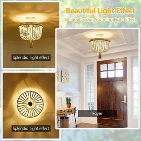 img 1 attached to 🌟 Boho Flush Mount Ceiling Light - 12.6-inch White Wood Beaded Chandelier, 3-Light Fixture for Bedroom, Hallway, Entryway, Foyer, and Nursery