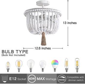 img 3 attached to 🌟 Boho Flush Mount Ceiling Light - 12.6-inch White Wood Beaded Chandelier, 3-Light Fixture for Bedroom, Hallway, Entryway, Foyer, and Nursery